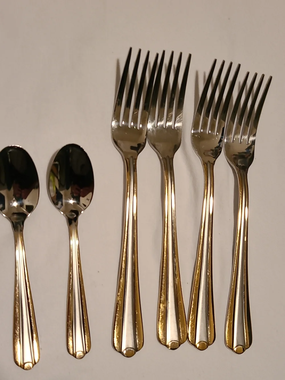 Casa Elite 18/10 Stainless Steel Flatware Silver Gold, 6 Pieces Fork Spoon